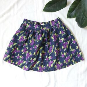 Navy blue and purple floral puffed out mini skirt